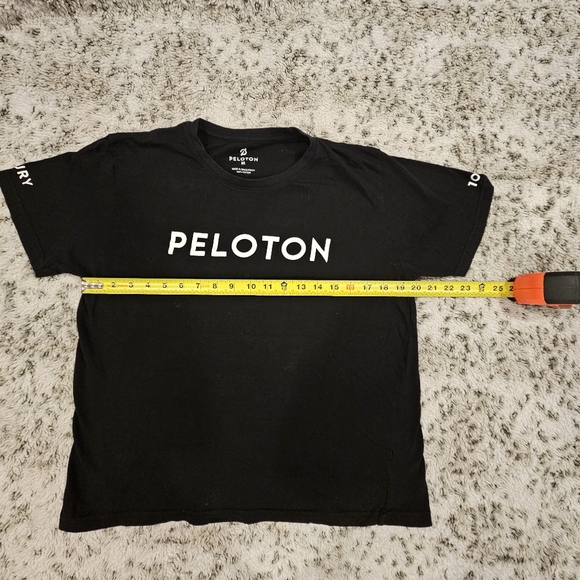 Peloton SZ M Black Short Sleeve T-Shirt White Spellout Boxy Crew Neck Cotton - Picture 3 of 7